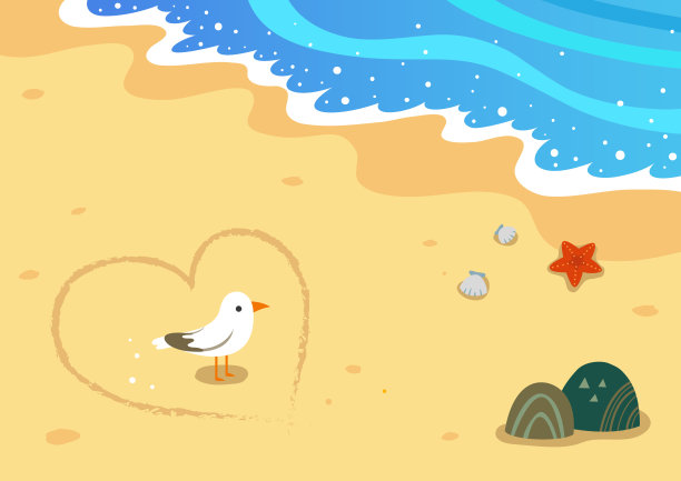 海鸥和海滩景色图片下载