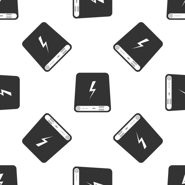 电源银行图标无缝模式上的白色背景。便携式充电设备。平面设计。矢量图图片下载