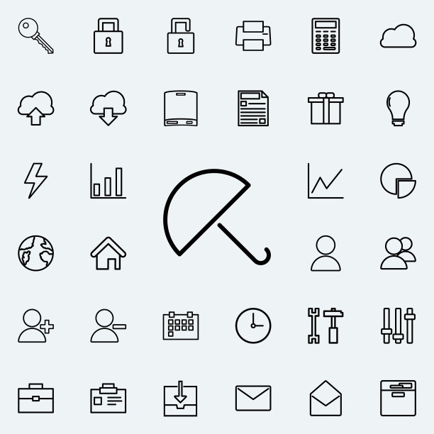 伞图标。详细的一组极简图标。高级图形设计。收藏图标之一的网站，网页设计，移动应用程序图片下载