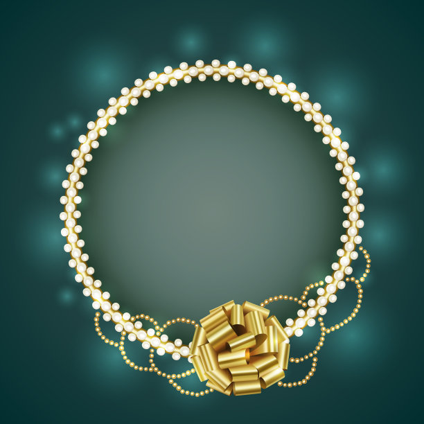 复古的黄金框架与白色珍珠和黄金蝴蝶结图片下载
