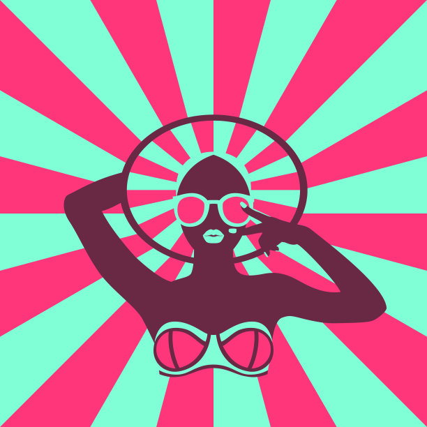 热晒女孩在比基尼在扁平波普艺术风格图片下载