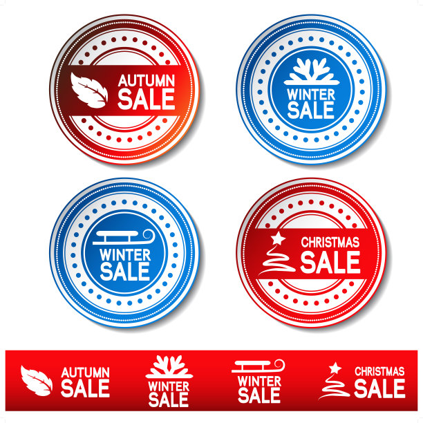 向量秋天标签，冬天的按钮，圣诞销售贴纸图片下载