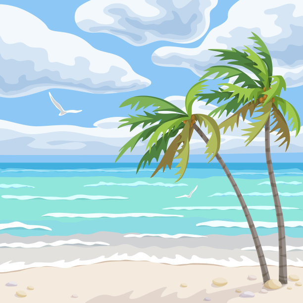 夏季背景与海洋和棕榈树图片下载