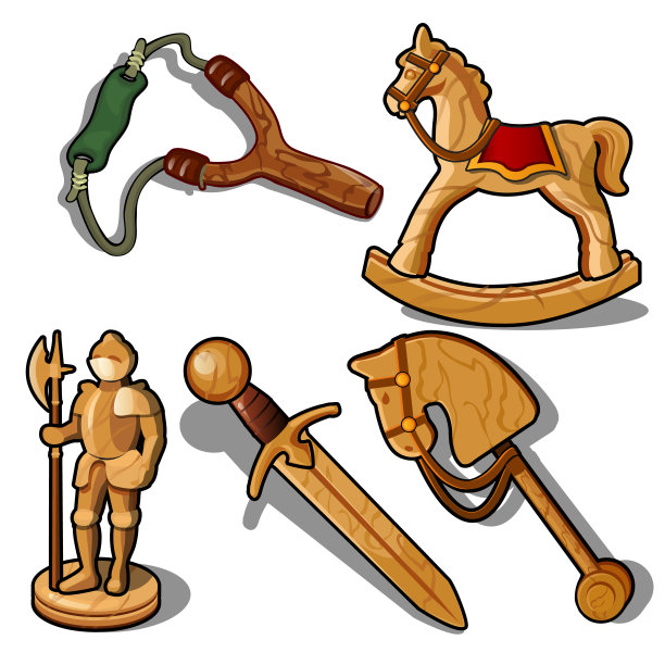 一套玩具的木制孤立在白色的背景。矢量图图片下载