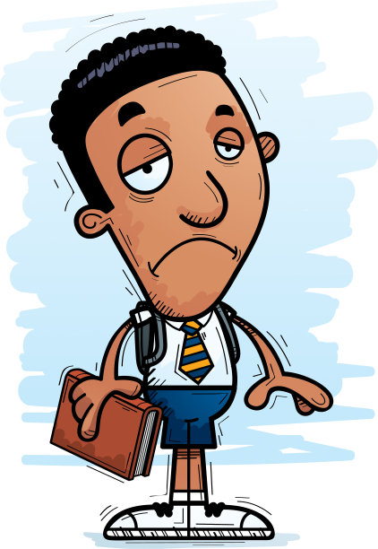 悲伤的卡通黑人学生图片下载