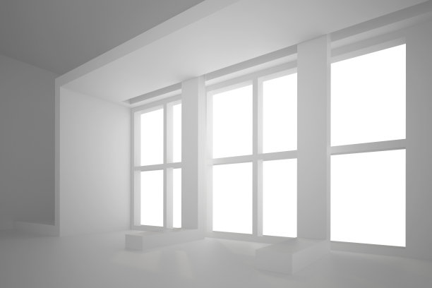 3 d演示。白色不存在的内部框架矩形窗户。建筑背景,渲染。图片下载