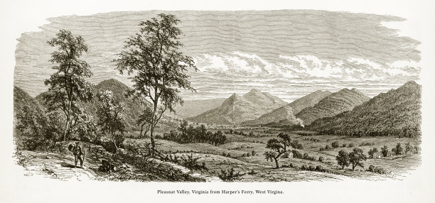 来自美国弗吉尼亚州马里兰州西弗吉尼亚州哈珀渡口的欢乐谷，美国维多利亚版画，1872年图片下载