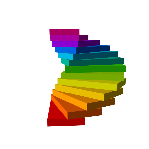 螺旋楼梯。孤立在白色背景上。3d矢量彩色插图。图片下载