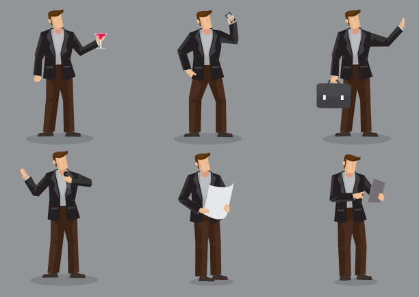 卡通现代男人在黑色夹克向量字符集图片下载