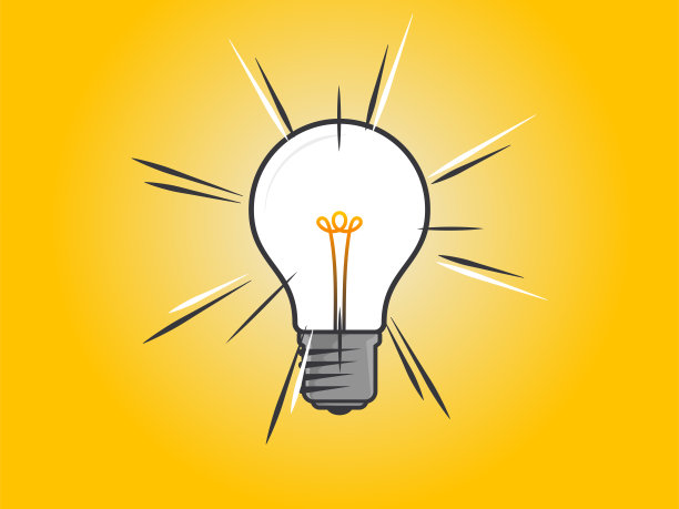 用黄色做背景真是好主意。创新的象征。灯泡的迹象。创业设计元素，技术，科学。发明、学习、想象力和创造力的图标概念。图片下载