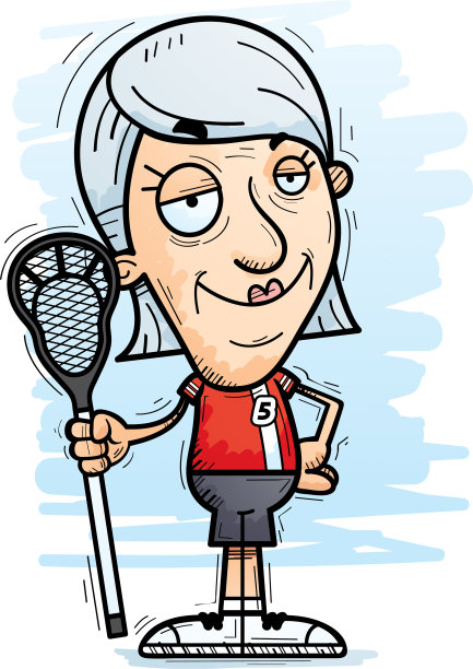 自信的卡通资深长曲棍球运动员图片下载