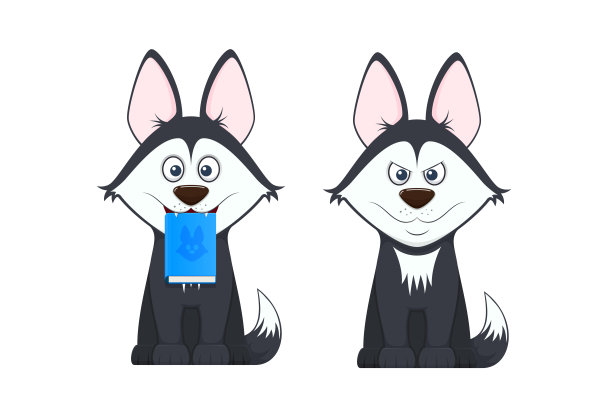 时尚的狗狗有情感，微笑，愤怒，嘴里含着书图片下载