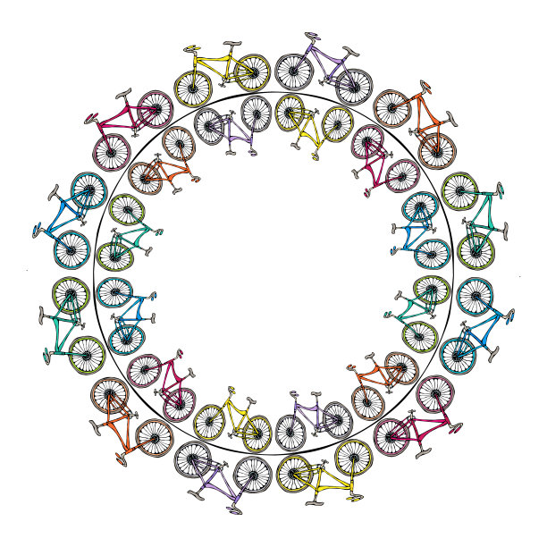 无尽的图案刷或自行车丝带。圆形框架自行车背景。现实手绘插图。Savoyar涂鸦风格图片下载