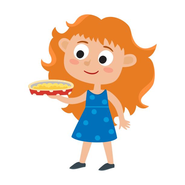矢量插图可爱的小红发女孩与派图片下载