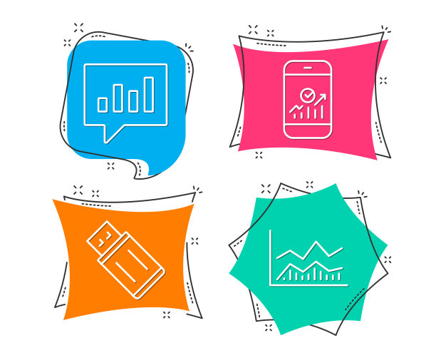 Usb闪存，分析聊天和智能手机统计图标。贸易infochart迹象。图片下载