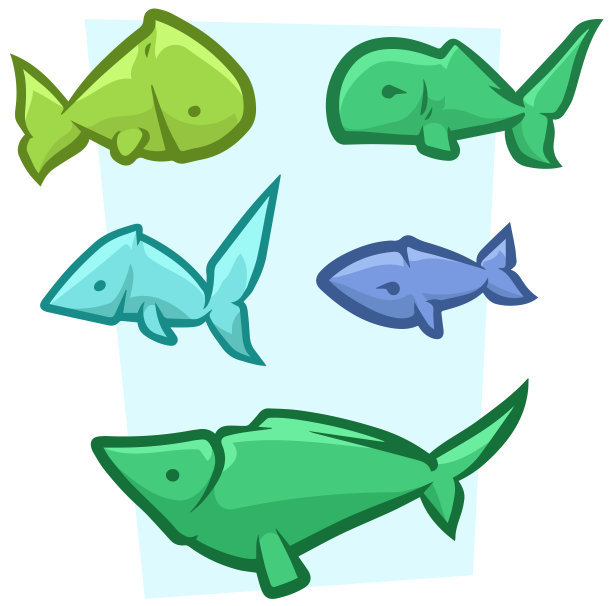 卡通有趣的彩色鱼矢量图标设置图片下载