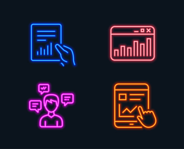 文档，对话信息和市场统计图标。互联网报告的迹象。图片下载