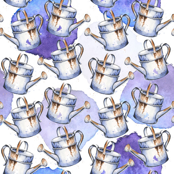 喷壶、水彩、水墨无缝图案图片下载