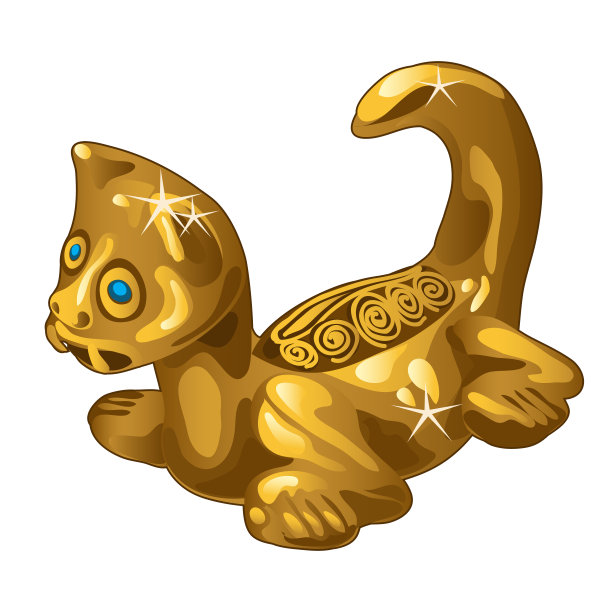 金色的民族雕像猫孤立在白色的背景。矢量图图片下载