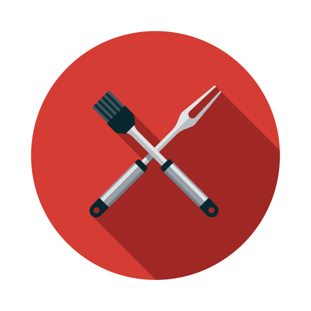 叉子和涂油刷平面设计厨房用具图标图片下载