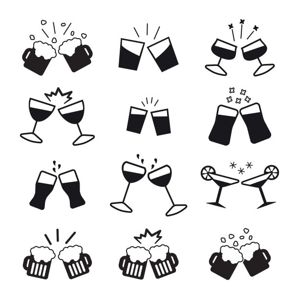 欢呼与各种眼镜图标设置。向量。图片下载