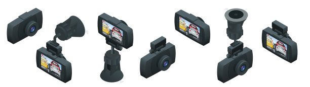 等距汽车DVR便携式移动DVR摄像机摄像机与LCD屏幕安装在挡风玻璃上隔离在白色背景矢量插图图片下载