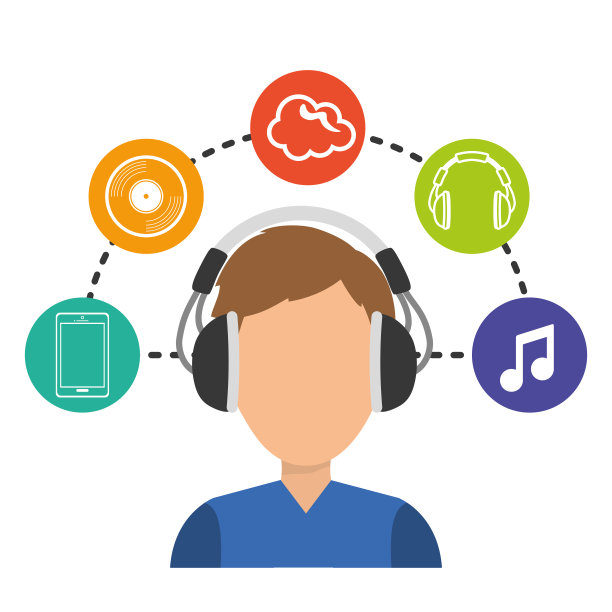 音乐在线平面设计，矢量插图图片下载