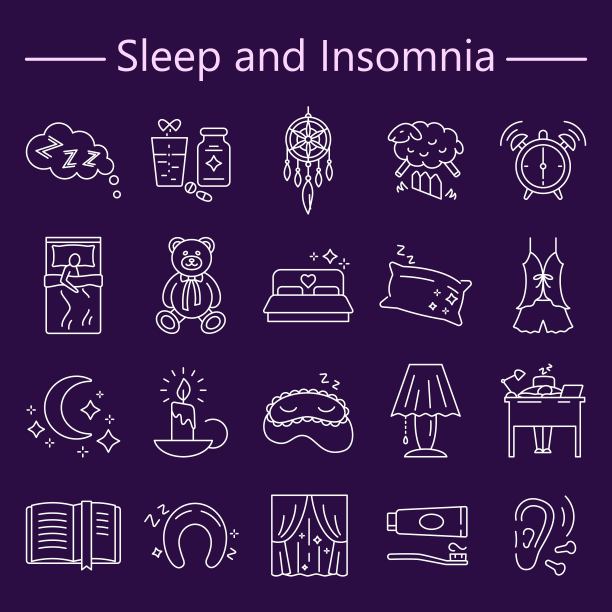 睡眠和失眠线性图标集图片下载