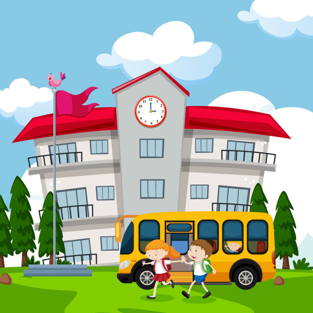 孩子们乘公共汽车上学图片下载
