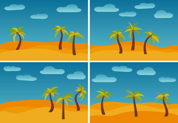 一套四幅卡通自然景观图片图片下载