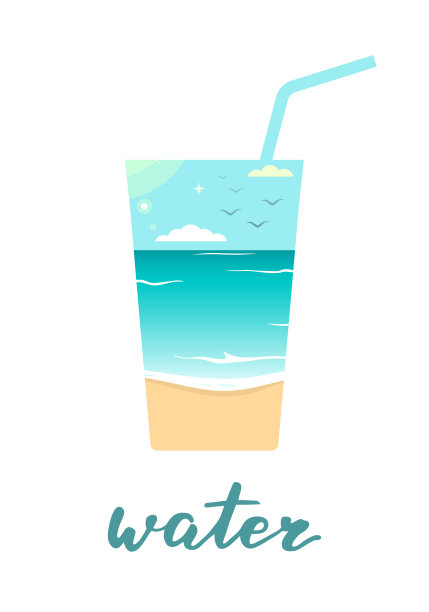 水。海滩玻璃的剪影。图片下载