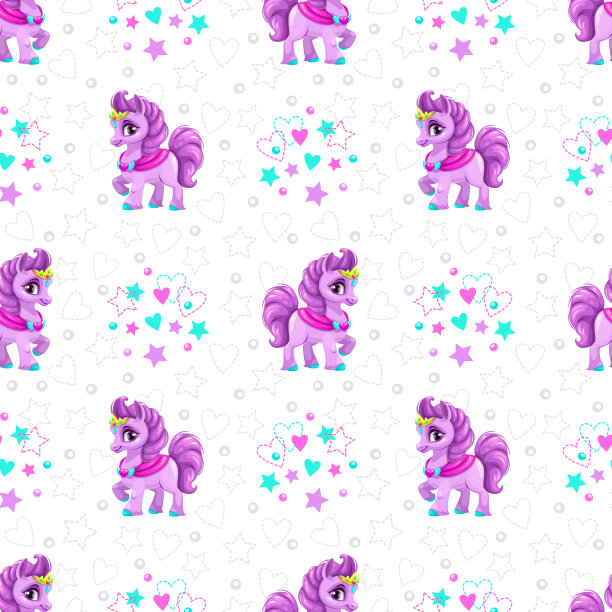 无缝图案与可爱的卡通马公主在白色的背景图片下载