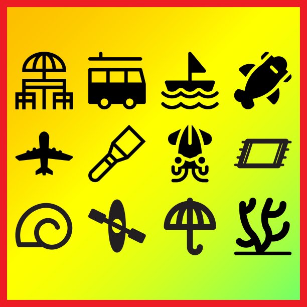 太阳伞，乌贼和帆船相关的图标集图片下载