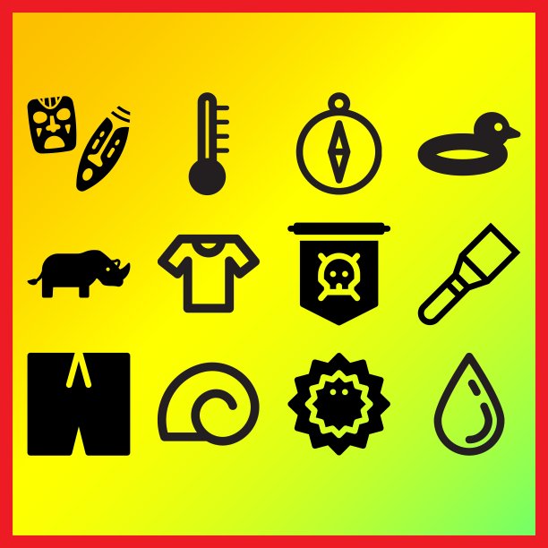 海洋下降，面具和鸭子浮动相关的图标设置图片下载