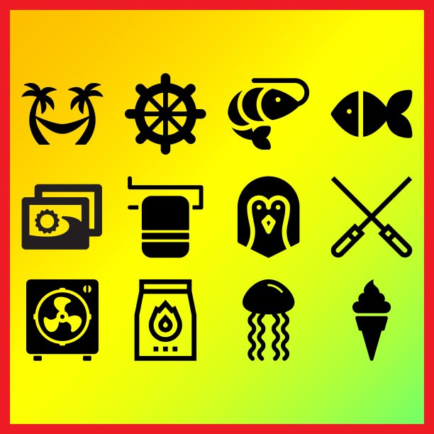 冰淇淋蛋筒，海蜇和虾相关的图标集图片下载