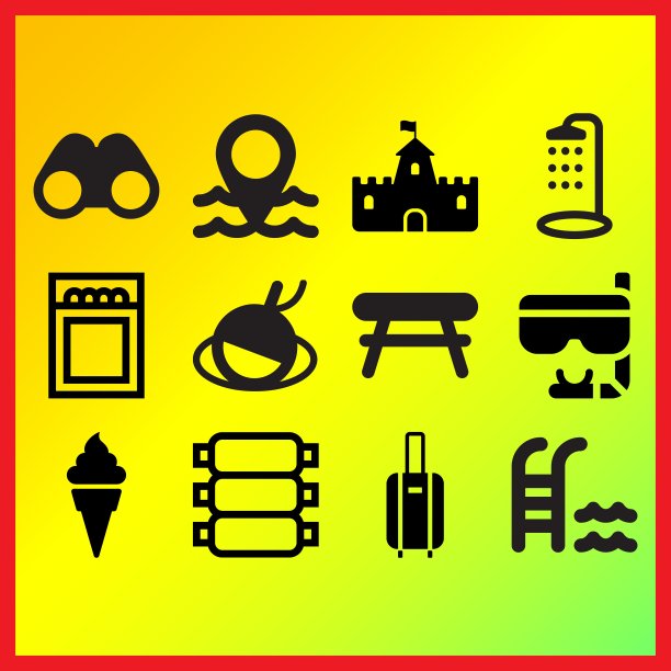 花园桌子，冰淇淋蛋筒和匹配相关的图标设置图片下载