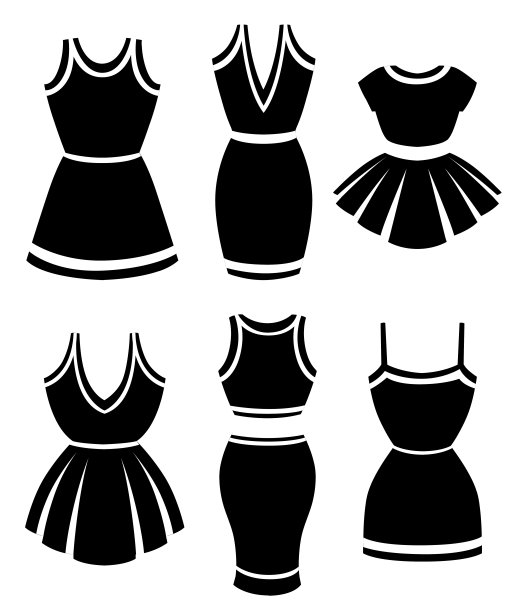 黑色的轮廓。套衣服。衣服的女士。女性夏装。平面设计风格。矢量插图孤立在白色背景。网站页面和移动应用程序图片下载