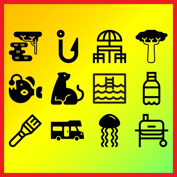 垂钓者，钩和沼泽相关的图标设置图片下载