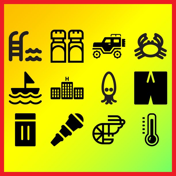 卡通鱿鱼，野生螃蟹和望远镜相关的图标设置图片下载