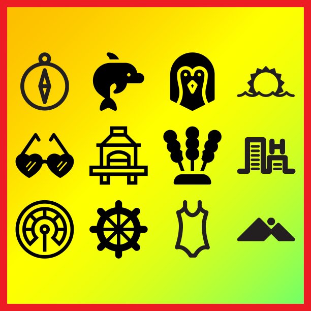 女子泳衣，海藻和海豚相关的图标设置图片下载