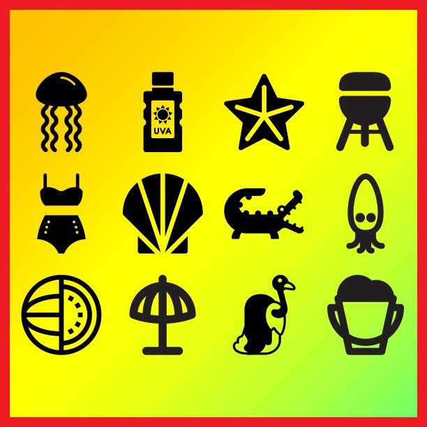 卡通鱿鱼，海贝和海蜇相关的图标设置图片下载