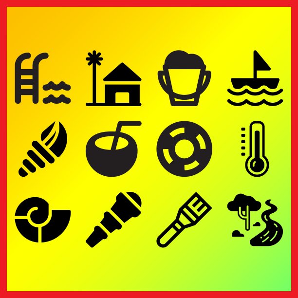 游泳池和楼梯，贝壳和望远镜相关的图标设置图片下载