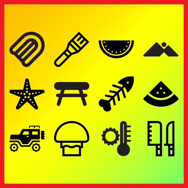 夏天的温度，吉普车和西瓜相关的图标设置图片下载