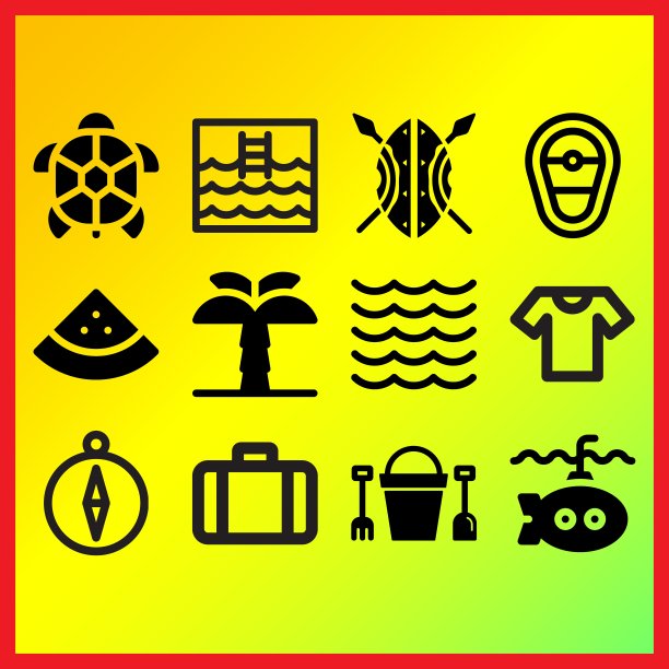 小手提包，短袖t恤和海龟相关的图标集图片下载