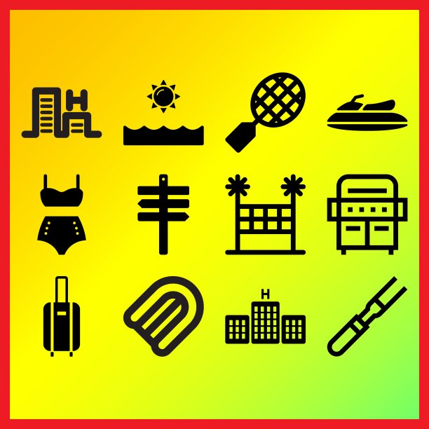 摩托艇、烧烤和阳光相关图标集图片下载