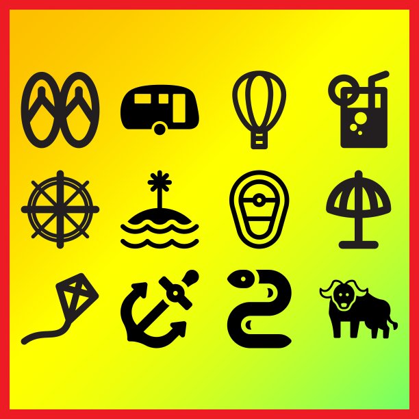 海滩伞，岛屿和鳗鱼相关的图标集图片下载