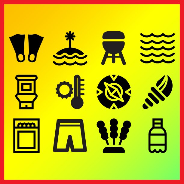 岛屿，苏打水和海洋相关的图标集图片下载