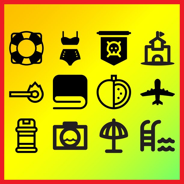 毛巾，调味品和水相机相关的图标设置图片下载