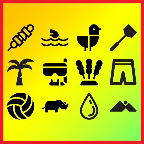 短裤，排球和犀牛相关的图标设置图片下载