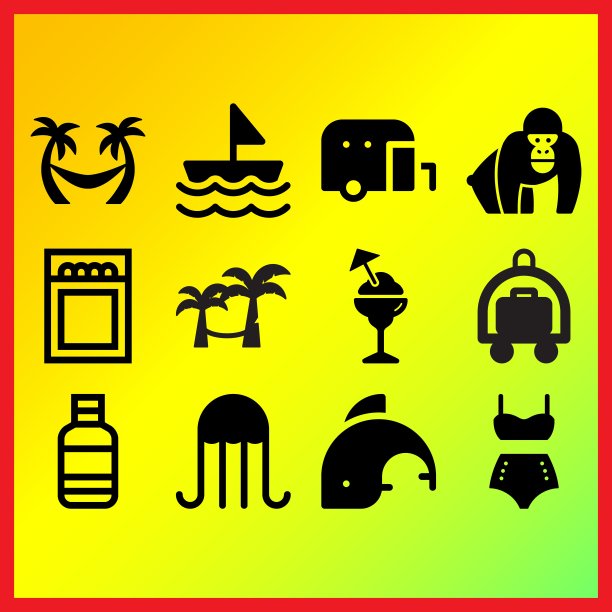 帆船，水瓶和hamac树上相关的图标设置图片下载